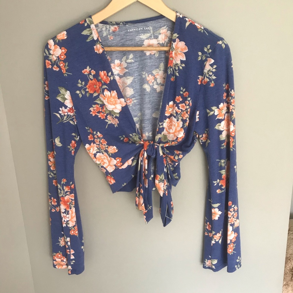 American Eagle Floral Wrap Top